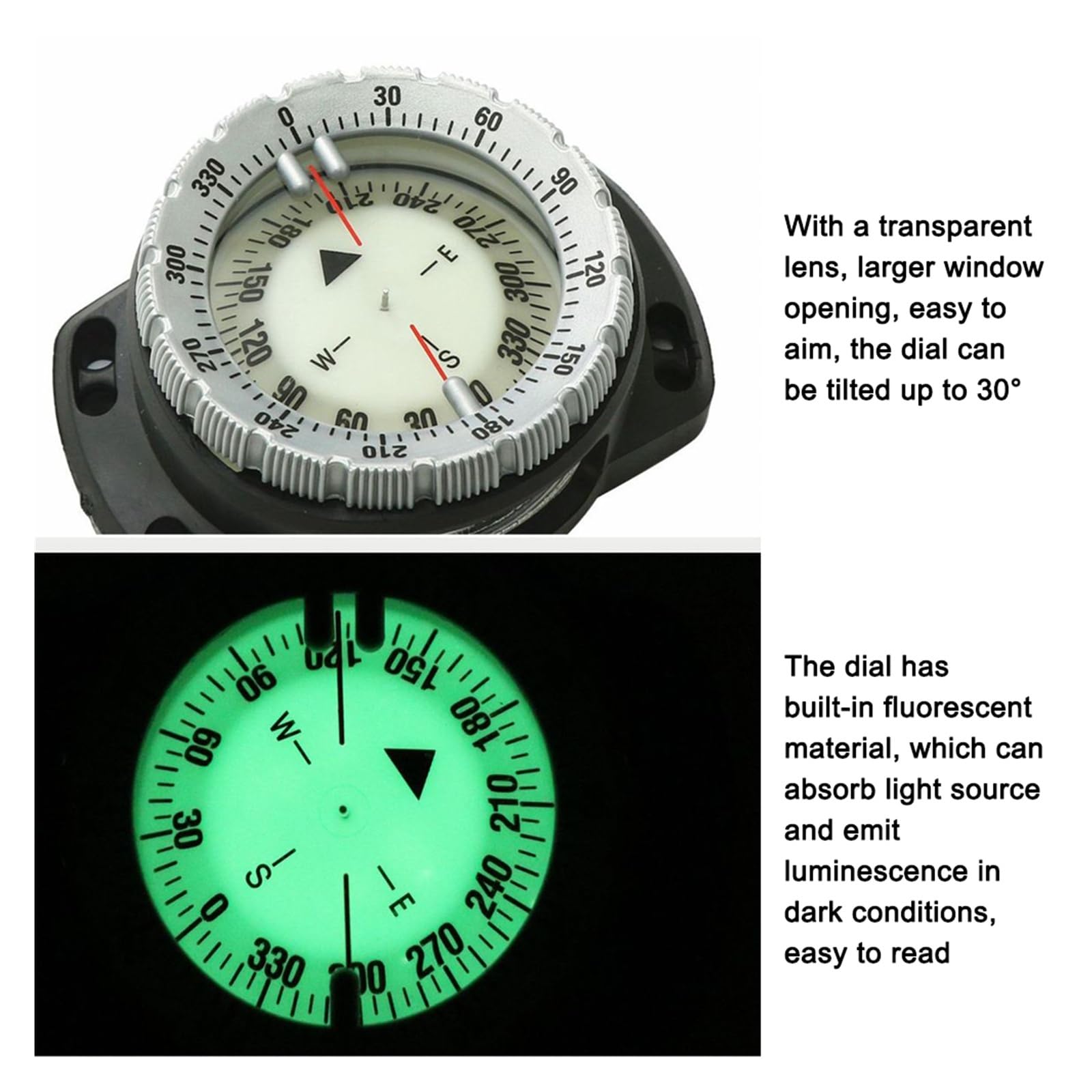 Tilt-Compensated Balanced Design | 50M Underwater Diving Compass Luminous Wrist Waterproof Navigation Tool with Elastic Rope for Scuba Diving Camping Hiking Outdoor Activities
