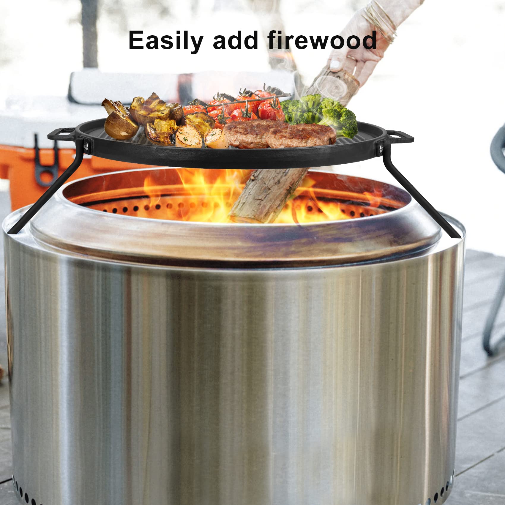 onlyfire Plaque de Cuisson Réversible en Fonte pour Solo Stove Bonfire, Yukon, Summit 19.5-27 pouces, 49.5-68.9 cm