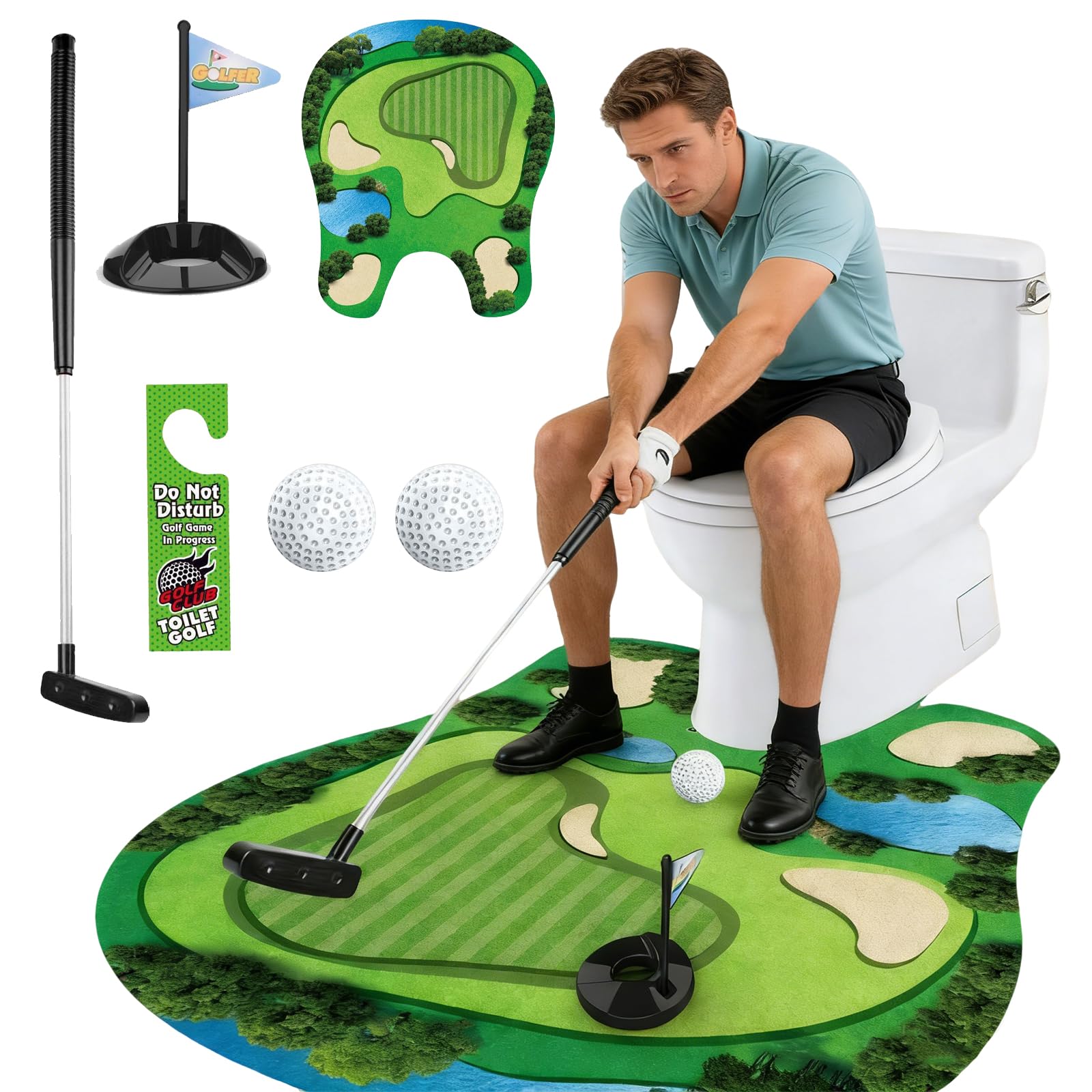 FENGfxcgs Toilet Golf Game, Funny Toilet Mini Golf Set Golfs Accessories