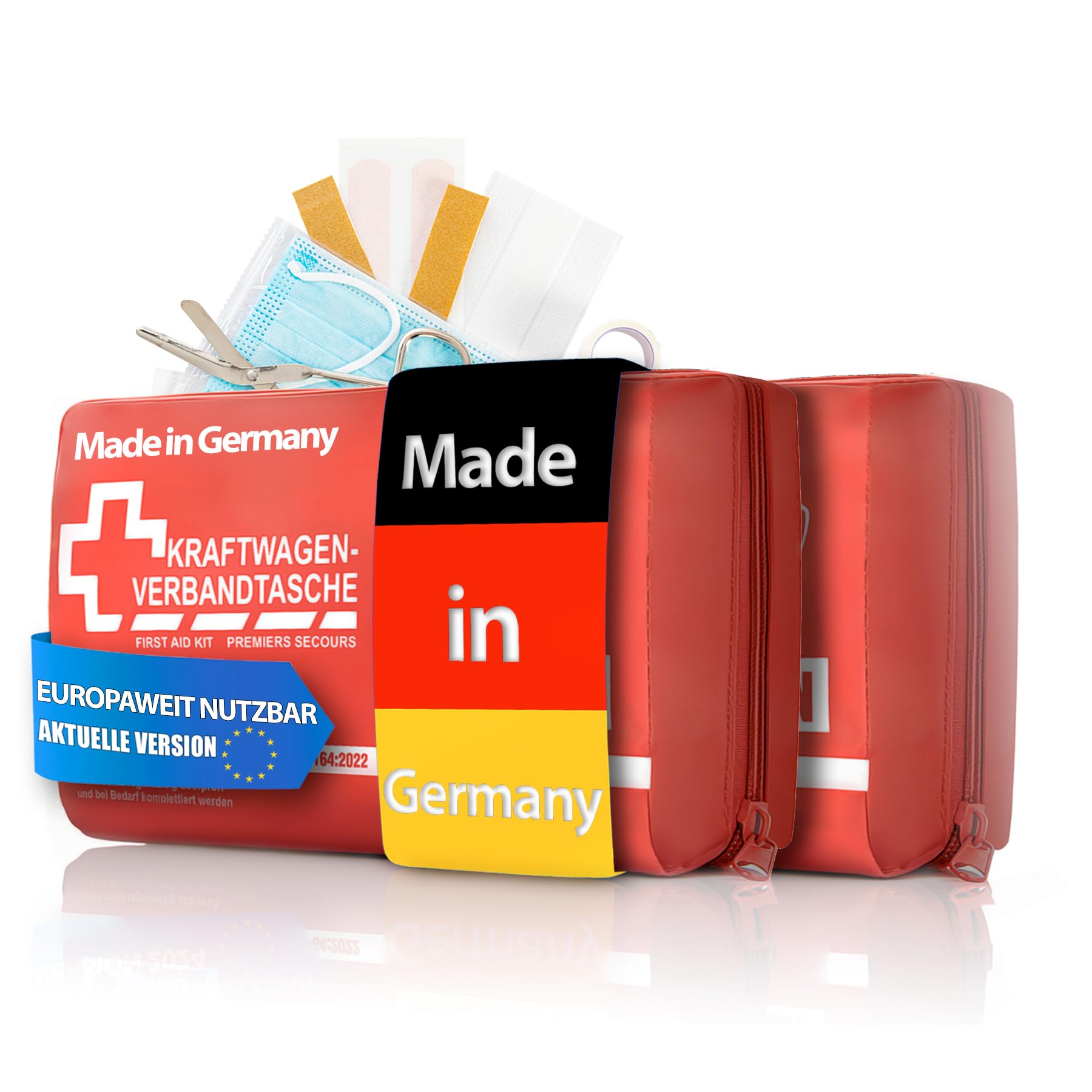 BigDean 2 Stück KFZ Verbandstasche 2026 "MADE IN GERMANY" Verbandskasten nach aktueller Norm – Erste Hilfe Set Auto europaweit nutzbar – DIN 13164:2022 (StVO konform)