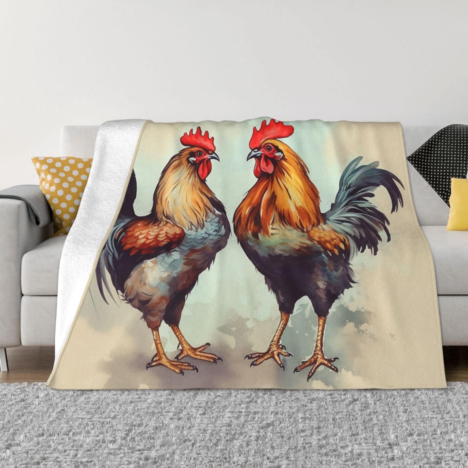 KLOPH Rooster and Hen Throw Blanket 40"x30" Flannel Fluffy Warm Blanket for Couch, Reversible Plush Blankets for Bed, Comfy Fuzzy Blanket for Sofa, Plush Lightweight-Blankets for All Season