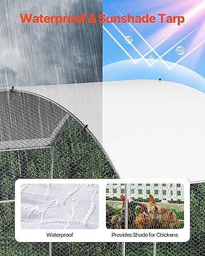 Miniatura 5 de VEVOR Gallinero de metal grande con paso, 13.1 x 9.8 x 6.5 pies para patio con cubierta impermeable, jaula grande para aves de corral para
