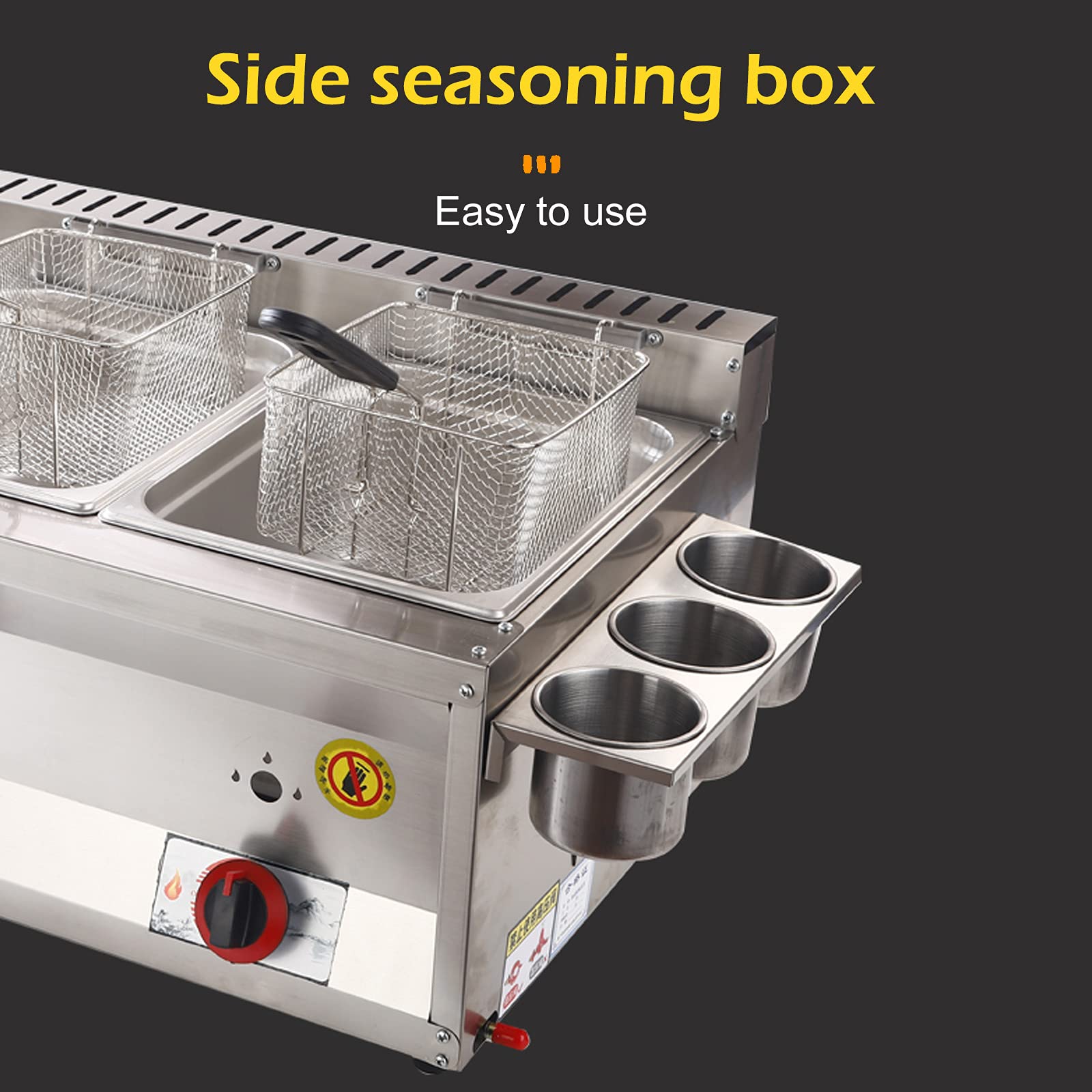Friggitrice professionale Friggitrice a gas di grande capacità con vaschetta per condimento e 2 cestelli, Friggitrice in Acciaio Inossidabile Riscaldamento Rapid