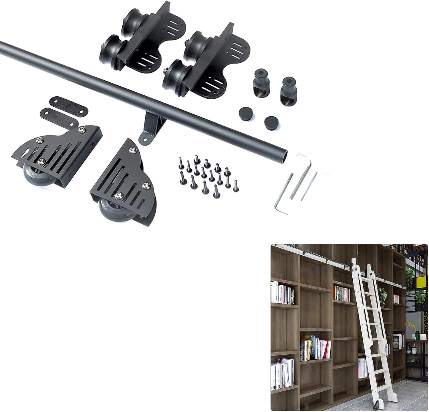 Rolling Library Ladder Hardware Kit, 3.3ft-20ft Telescopic Library Sliding Ladder Hardware Kit (No Ladder) Rolling Ladder Track Hardware Heavy Duty Slide Rails - Black(10ft/300cm T