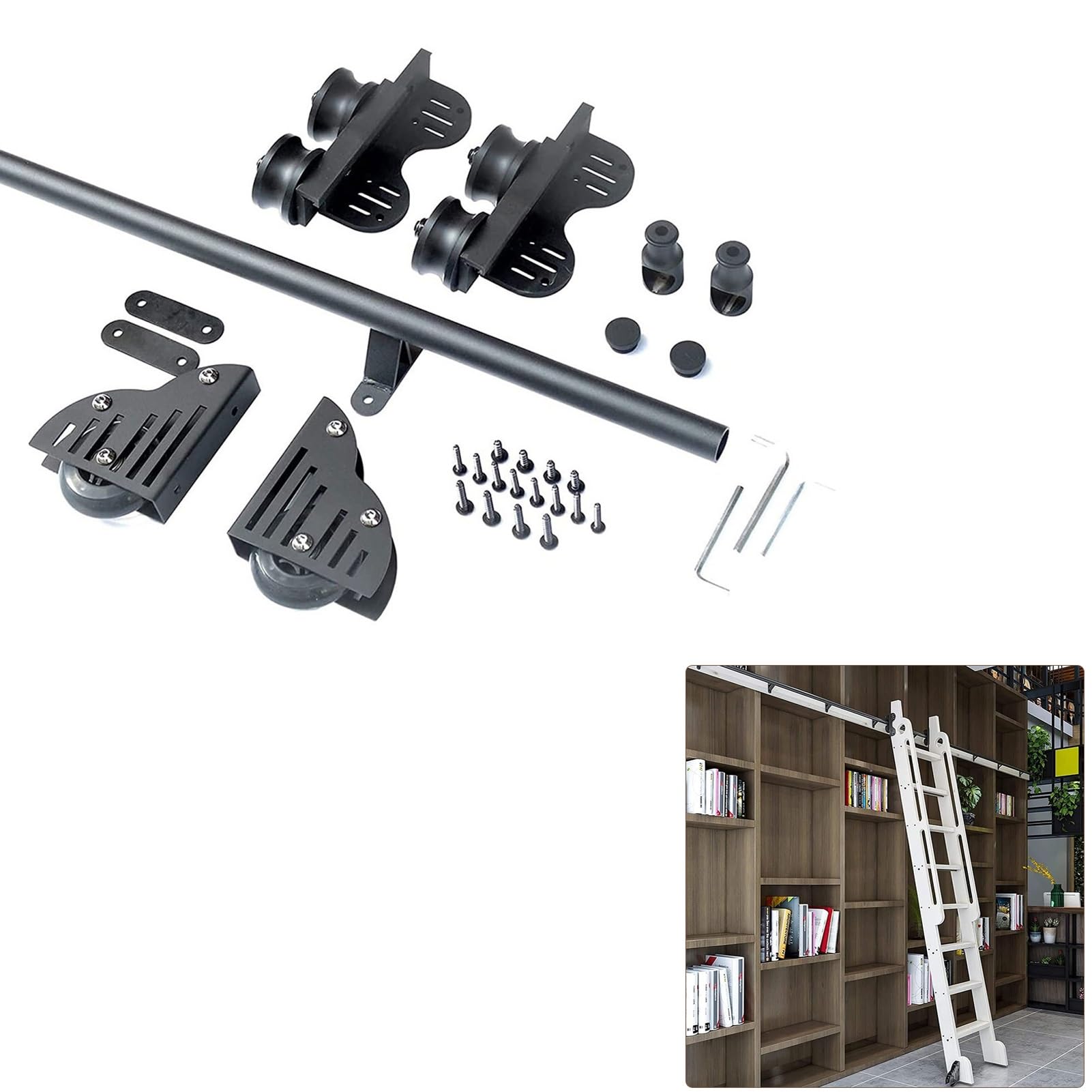 Échelle de bibliothèque roulante avec kit de quincaillerie de 1 à 6m