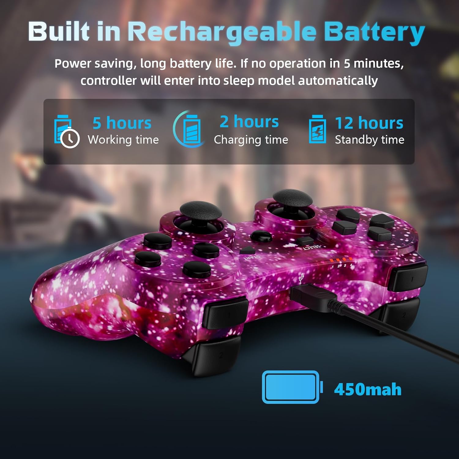 Kujian Controller for PS3, Wireless Controller for Playstation 3 6-axis Dual Vibration Gaming Controller with Charging Cord