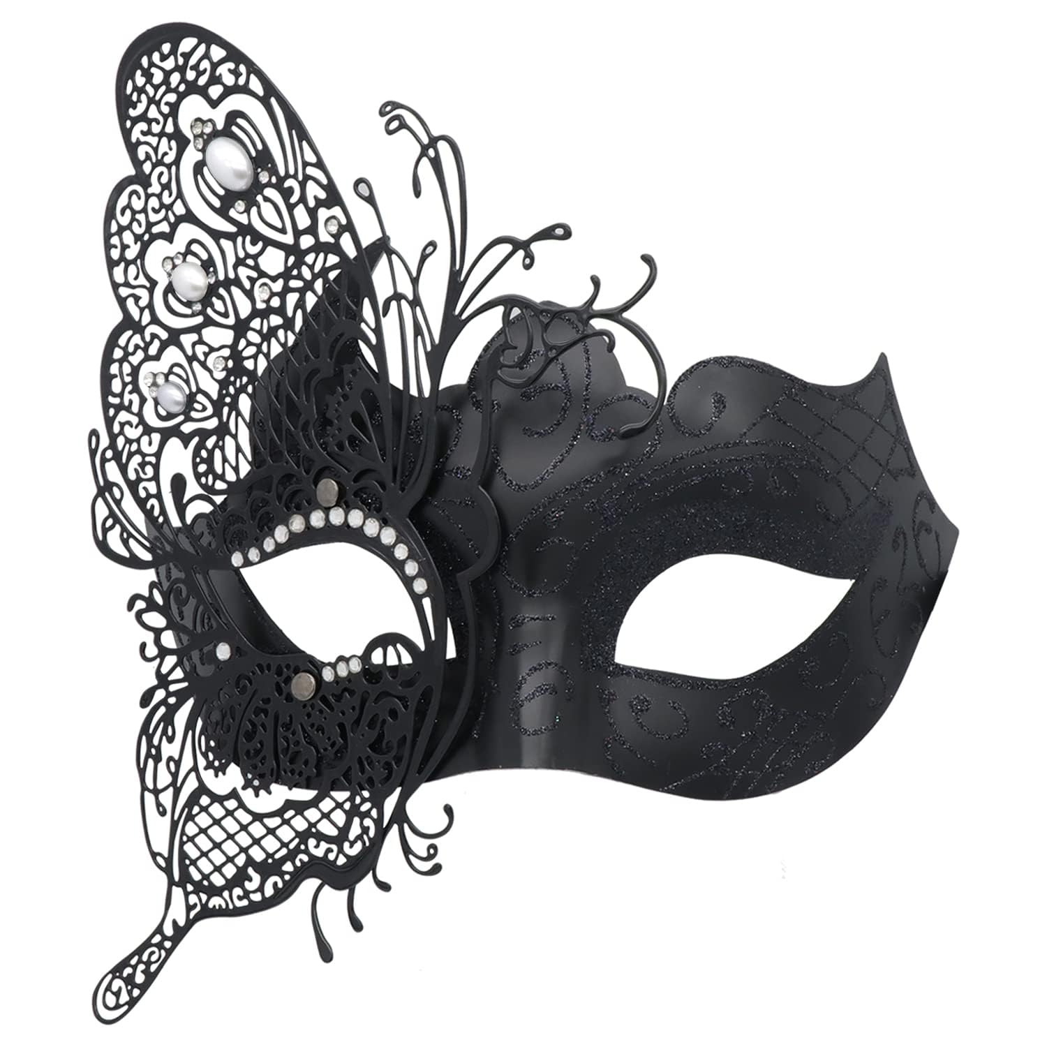 Coddsmz Mysterious Venetian Butterfly Lady Masquerade Halloween Party Mask Evening Prom Ball Mask Bar Costumes Accessory, Sliver Stone, Medium โ image 1