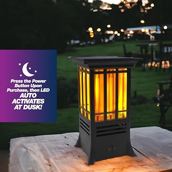 PIC Tabletop Solar Mosquito Repellent with Flame Effect, Essential Oil Formula, Auto-Activates at Dusk, 15-Foot Coverage, 18-Hour Refill Cartridge