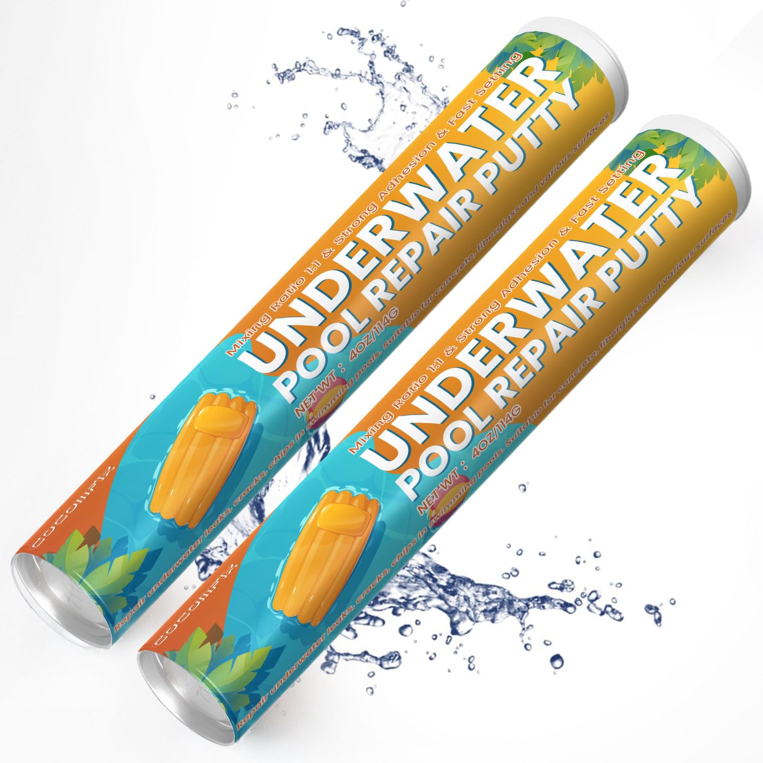 cocomfix2 Pack | 2 in 1 Pool Putty for Leaks Underwater or above, Easy DIY Pool Putty with Strong Bond, for Fixing Pool & Spa Cracks, Pool Epoxy Works on Concrete, Fiberglass & Other Surfaces