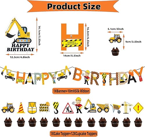 Miniatura 5 de Suministros de fiesta de cumpleaños de construcción, kit de decoración de fiesta de camión volquete incluye pancarta, globos, globos de aluminio,
