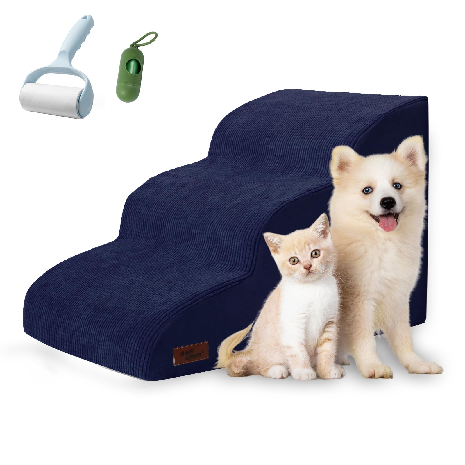 Dog Stairs and Steps for Beds Or Couches, 3-Step Pet Stairs & Steps for Small Dogs and Cats, Soft and Non-Slip Dog Ramp for Older Dogs,Pet with Joint Pain,Easy to Walk