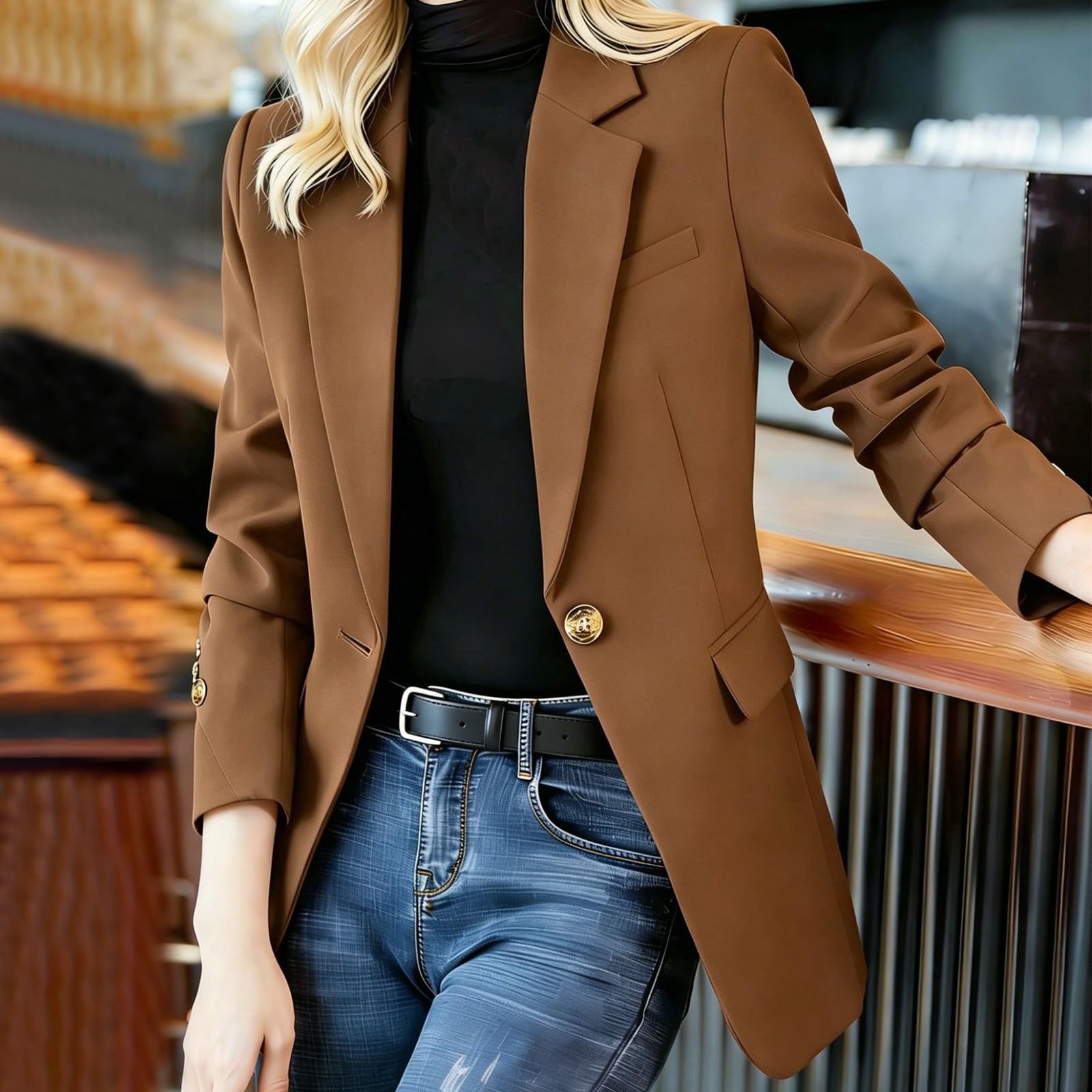 Blazer à manches longues élégant pour femme pour la transition d'affaires | Veste de transition élégante, veste d'affaires, veste ample à manches longues, veste de travail, veste blazer cintrée