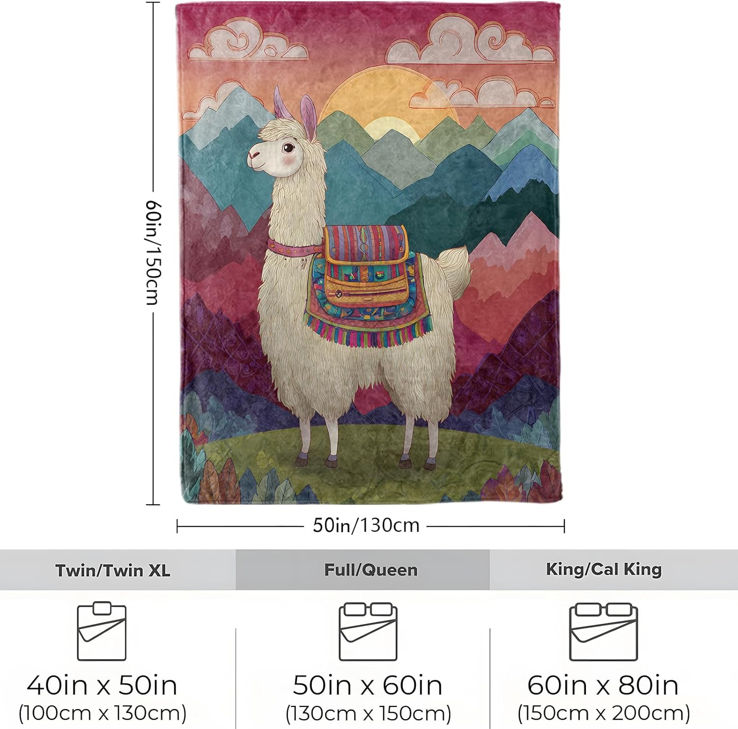 Cute Tribal Llama Blanket, Soft Cozy Lightweight Sunset Scene Throw Blanket for Women Kids Girls Teens Animal Lovers, Sofa Couch Bed 50x60 Inch Flannel Blankets for Travel Decor Gifts - Image 3