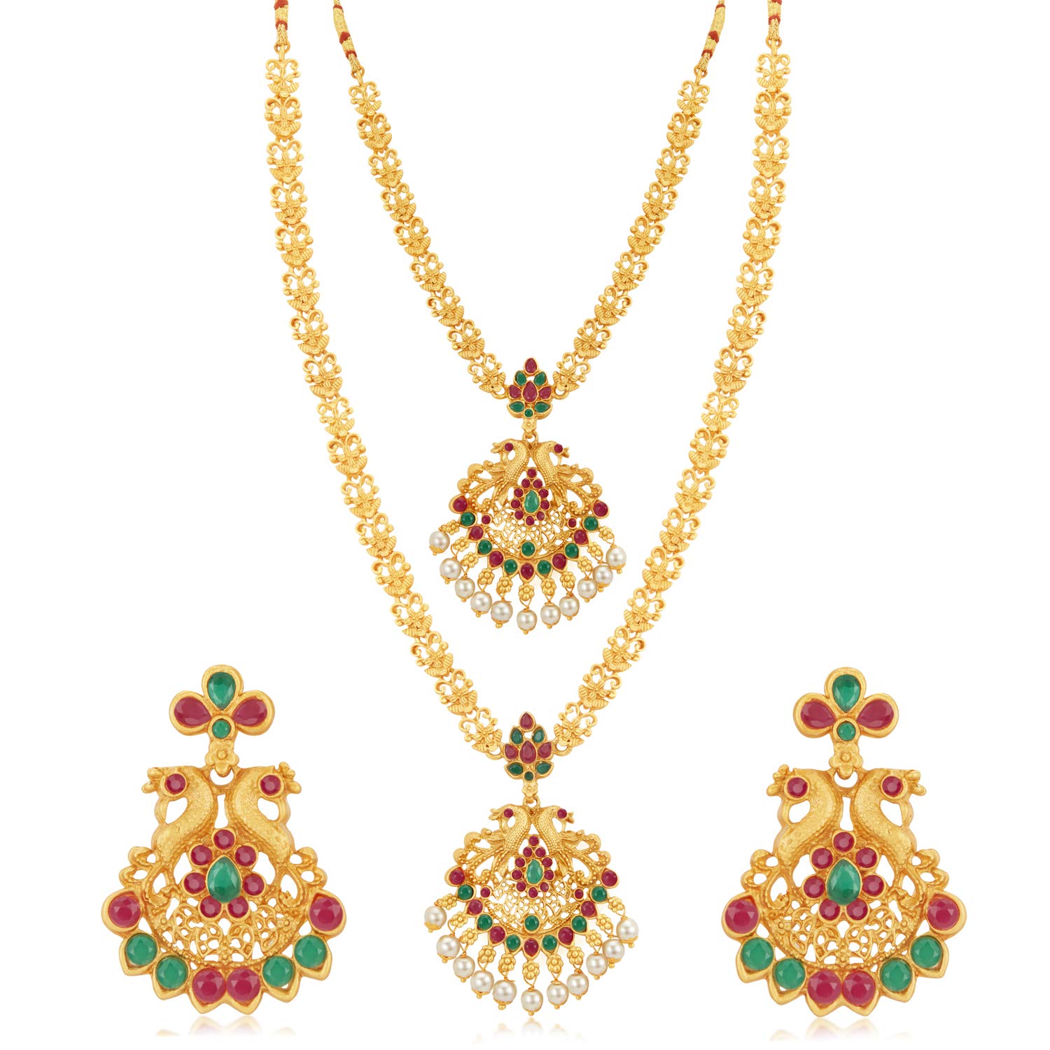 Sukkhi Incredible Pearl Gold Plated Peacock Long Haram Necklace Set for Women (SKR70421), pink & green, free size (B08V4XBMXR) Amazon Price History, Amazon Price Tracker