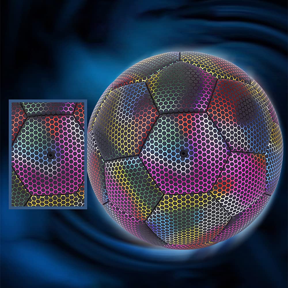 SIBOMTEX - Pallone da calcio riflettente con luce notturna, per allenamento al chiuso e all'aperto