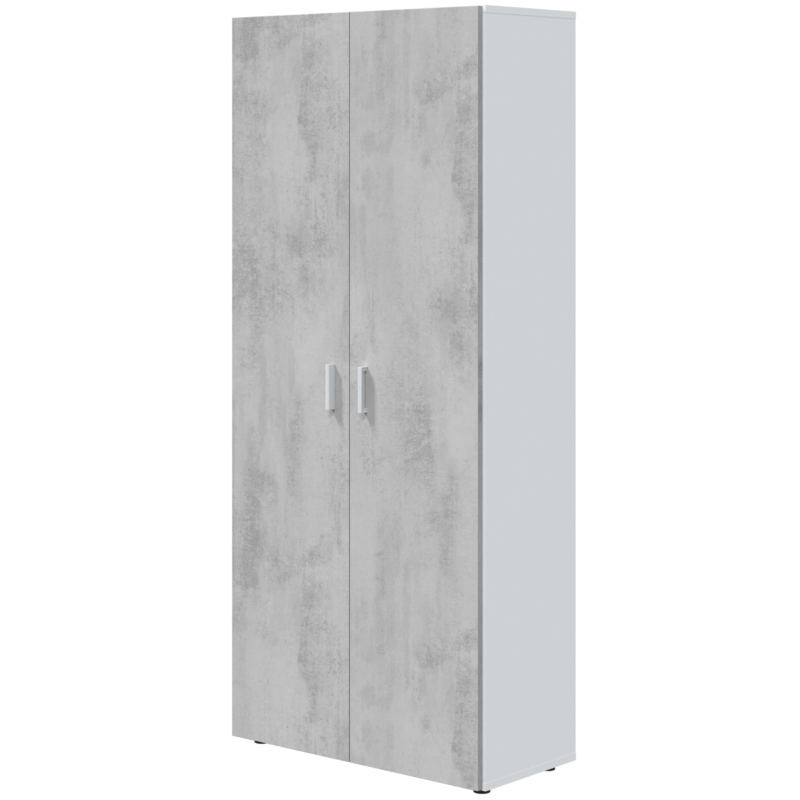 Habitdesign Armoire multifonction 2 portes et 3 étagères, 182 x 80 x 37 cm (H x l x P) Blanc « Artik » et gris ciment