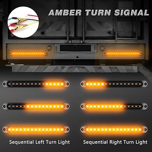 Miniatura 4 de nifeida Barra de luz trasera de remolque de 10 pulgadas, color ámbar y rojo LED secuencial, intermitente, señal de parada, tira de luz de