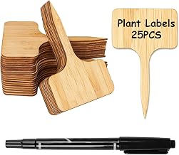 Bamboo Plant Labels Plant Tags Plant Markers Potted Markers Marker Pen. Plant Tags are Used for Garden Potted Seed Vegetables Herb and Flower Outdoor (25PCS Labels 1PCS Marker Pen)