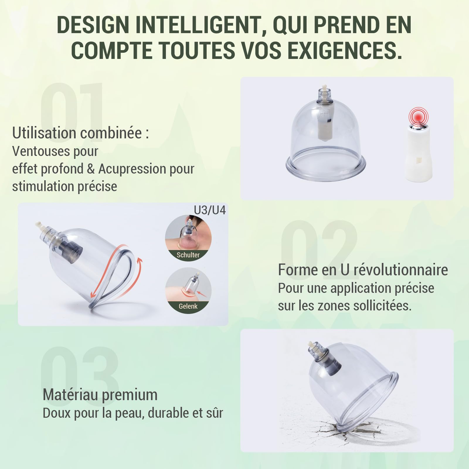 Kit de 24 Ventouses Thérapeutiques, ventouse massage anti-cellulite et relaxation musculaire，ventouse hijama comprenant aiguilles d'acupression amovibles, pompe à vide, tuyau d'extension