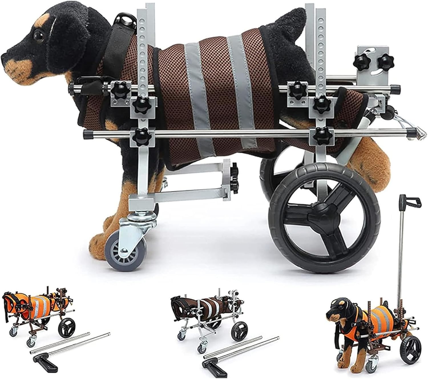 Pet Rehabilitation Wheelchairs Aluminum Alloy Portable Dog Wheelchair Adjustable Full Support for Disabled Dog 4 Wheels,A