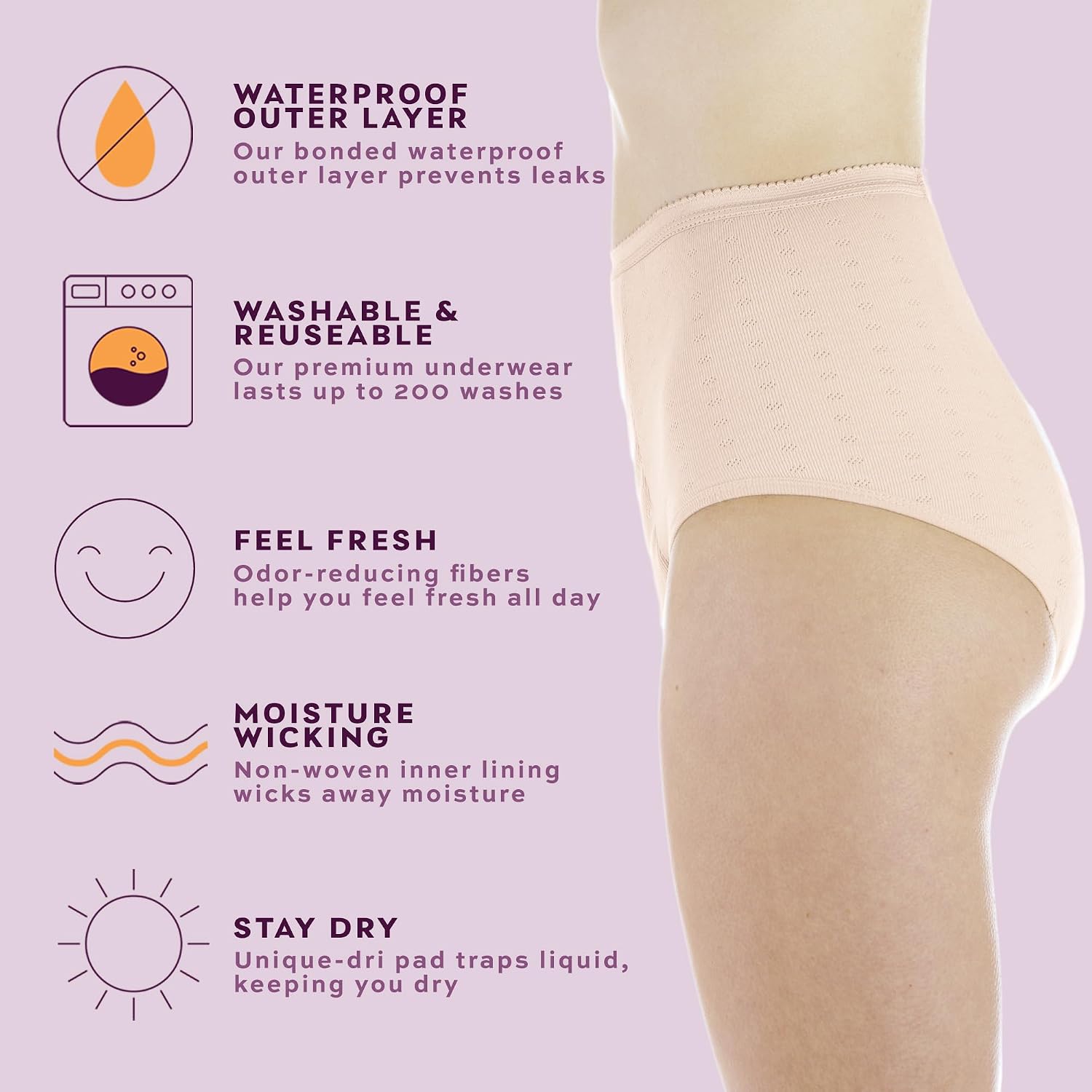 Wearever Women's Incontinence Underwear for Bladder Control with Super Absorbency - Reusable & Washable Leak Proof Underwear for Women 300 ml - (Pack of 3) (Beige) (2X) (Fits Hip 45-48")