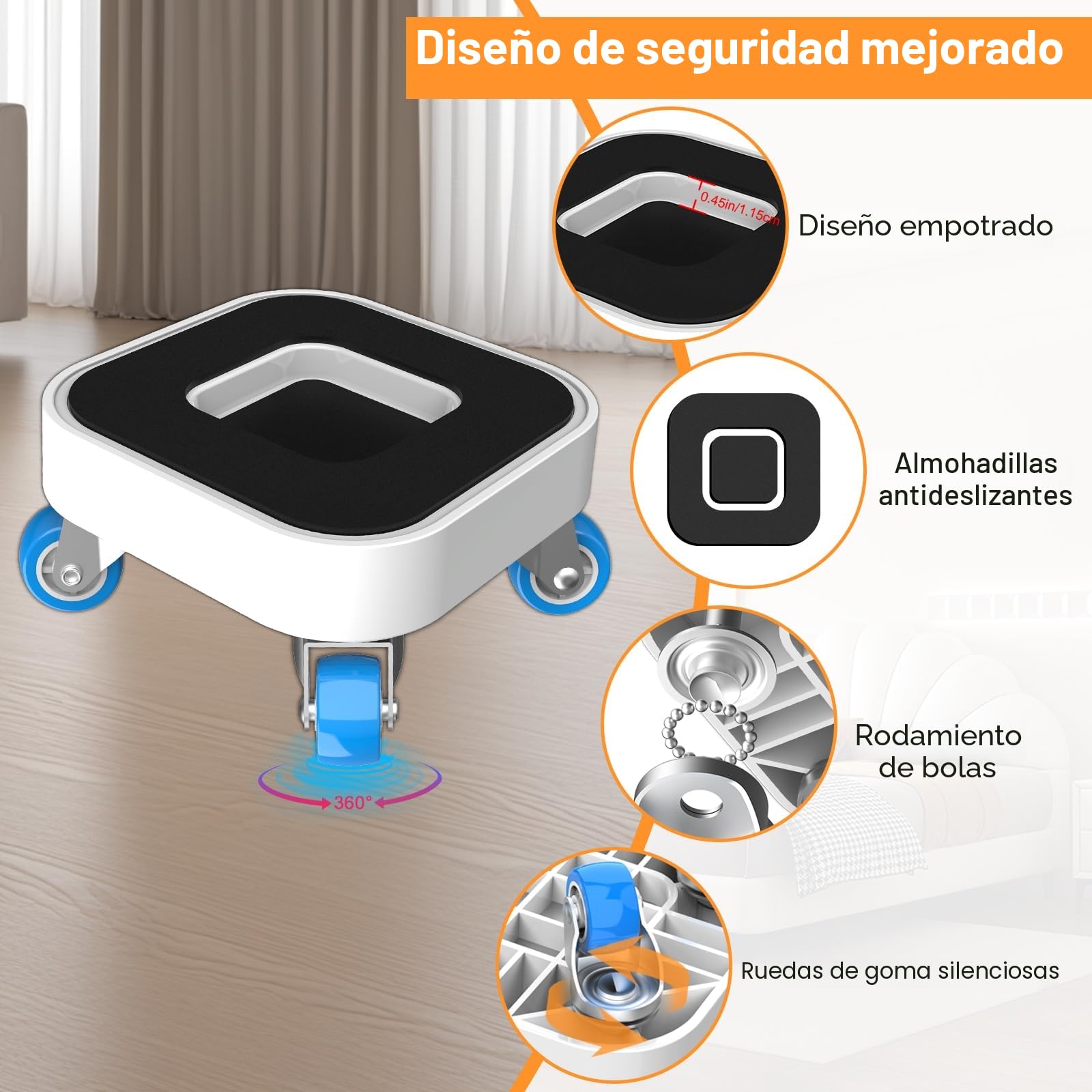 NIUXX Ruedas para Mover Muebles, Juego para Mover Muebles Pesados, con Ruedas Giratorias de 360 Grados, Fácil de Mover, Adecuado para Varios Tipos de Muebles, Capacidad Máxima de Carga de 350 kg