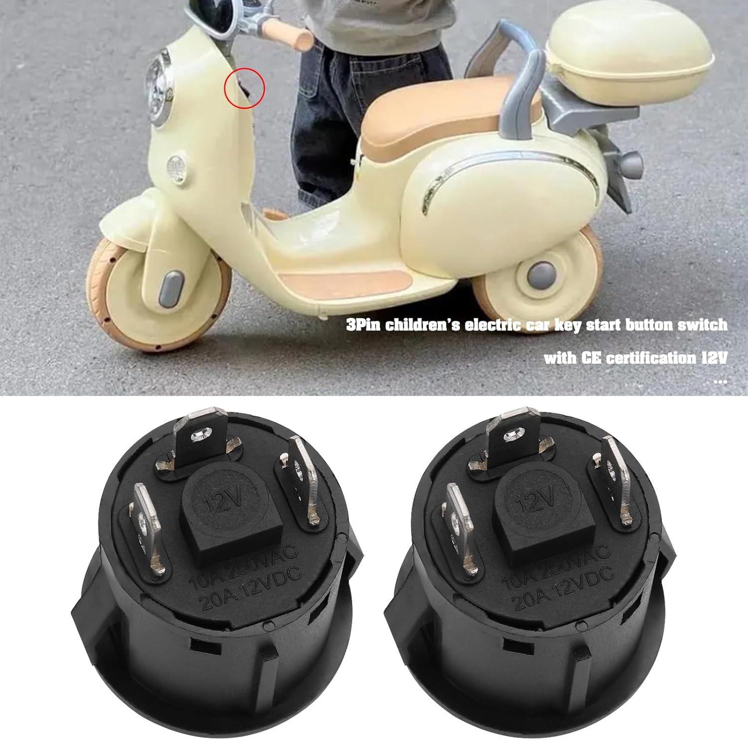 SING F LTD 2Pcs Power Start Button Switch 3Pin One Button Start Switch 12V for Children's Electric Car RC Remote Ccontrol Electric Car(26mm)