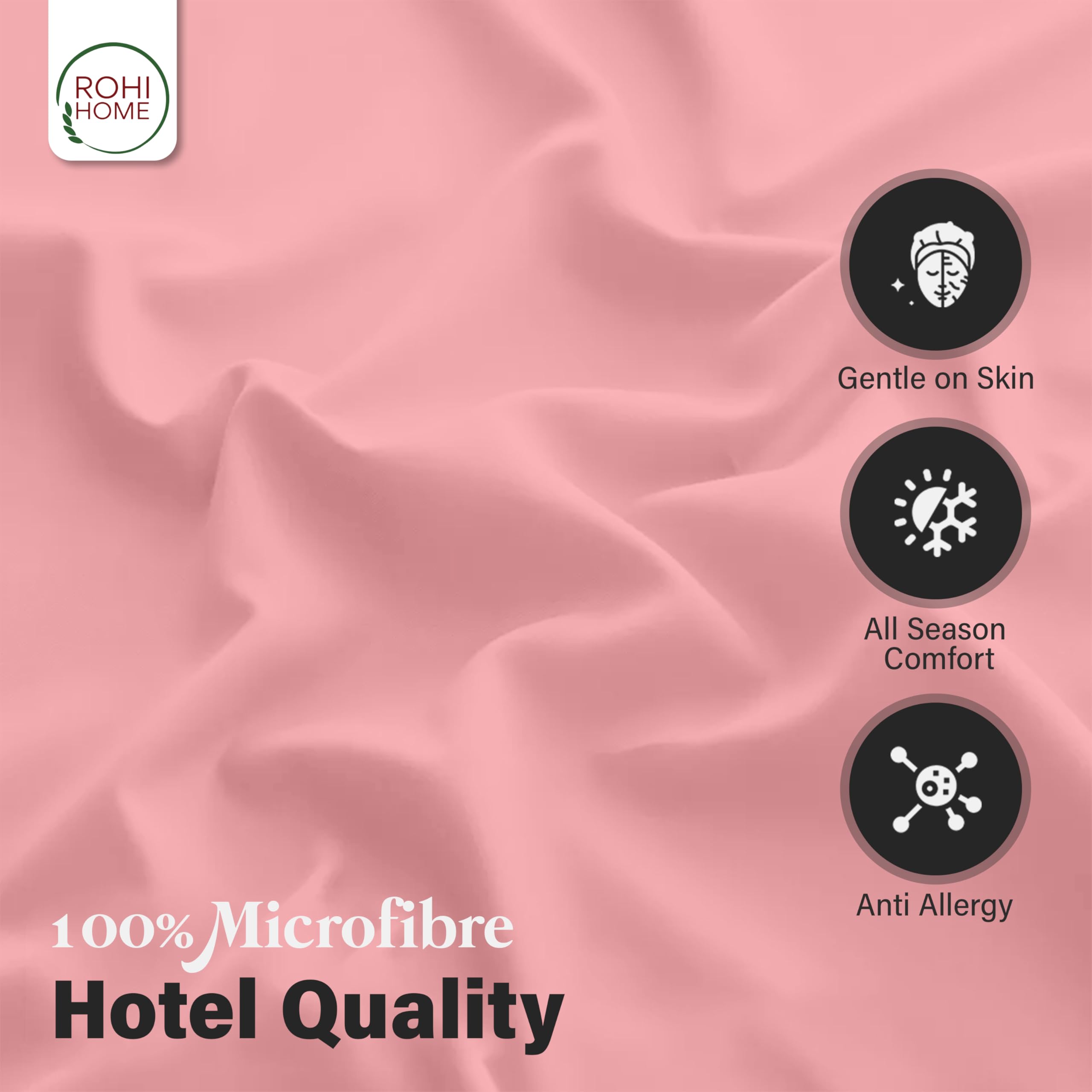 Rohi Microfibre Pink Pillowcases 4 Pack, Soft & Smooth Envelope Closure Pillow Covers - Image 3