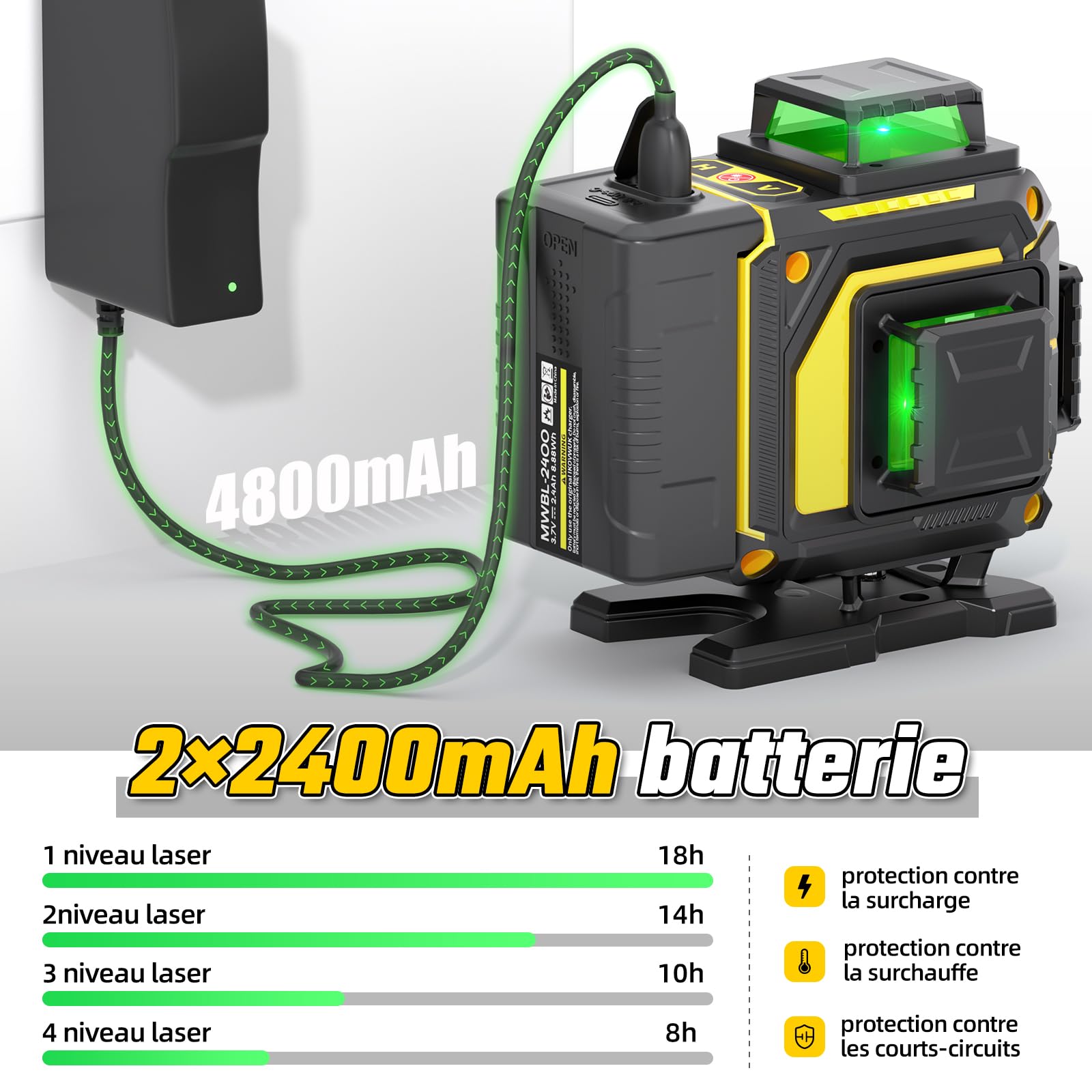 Niveau Laser Chantier avec Trepied 4 x 360°