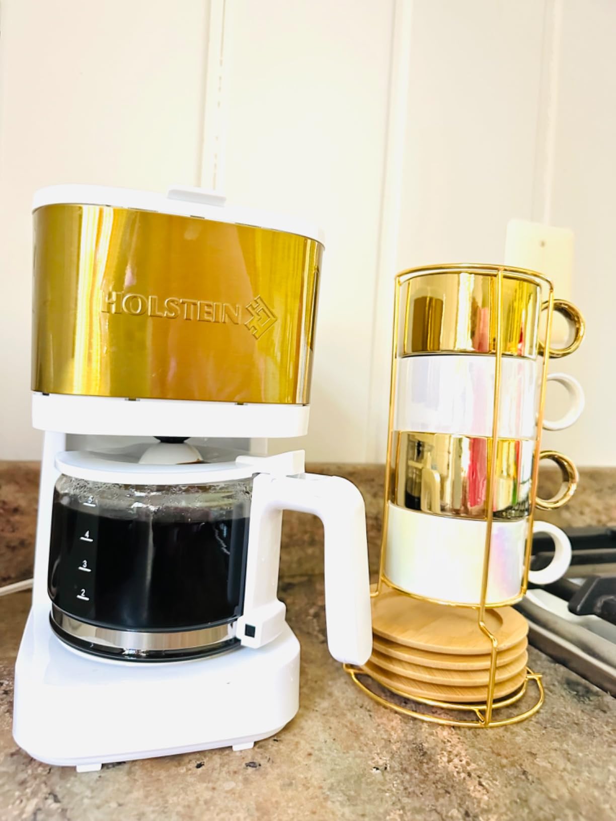White and Gold Elegance - The Holstein 5-Cup Coffee Maker