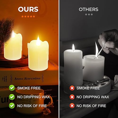 Miniatura 6 de 6 velas LED de cera real recargables sin llama, color blanco cálido, control remoto, 2 pulgadas de profundidad x 4 pulgadas de alto, brillo