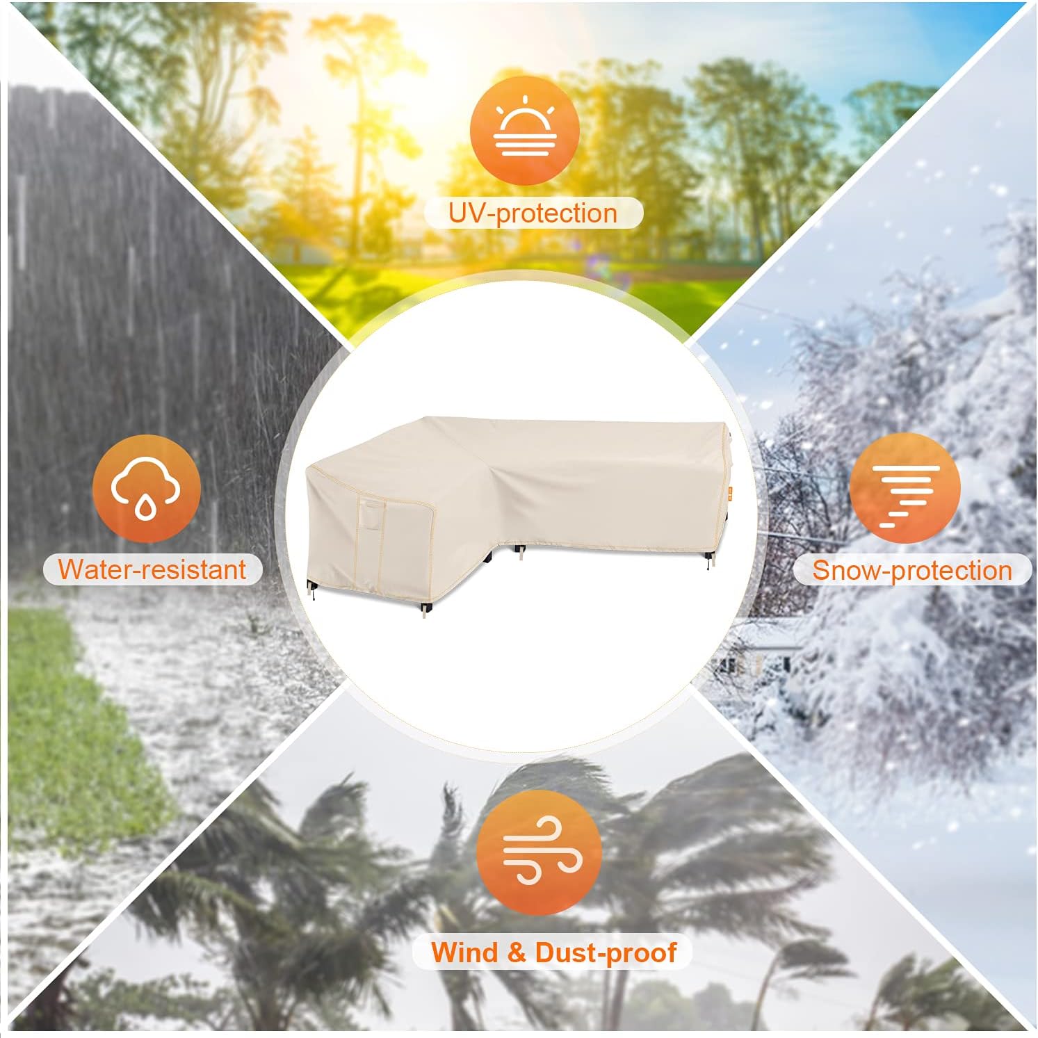 ZEJUN Patio Sectional Sofa Cover, Waterproof Outdoor L-Shaped Sectional Cover,Heavy Duty Garden Furniture Cover with 600 D,Air Vent ,UV Resistant,104" L x 83" L x 32" D x 35" H(Left Facing)