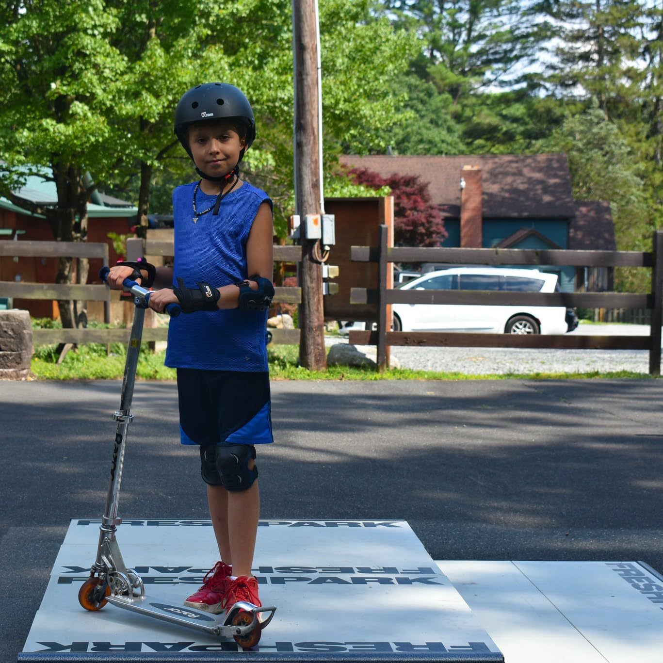 Freshpark Fun Box - Grind Box - Manual Pad (37" L x 47" W x 8" or 16" Tall) - Portable, Foldable, Adjustable Height - BMX, Scooter, and Skateboarding Ramp