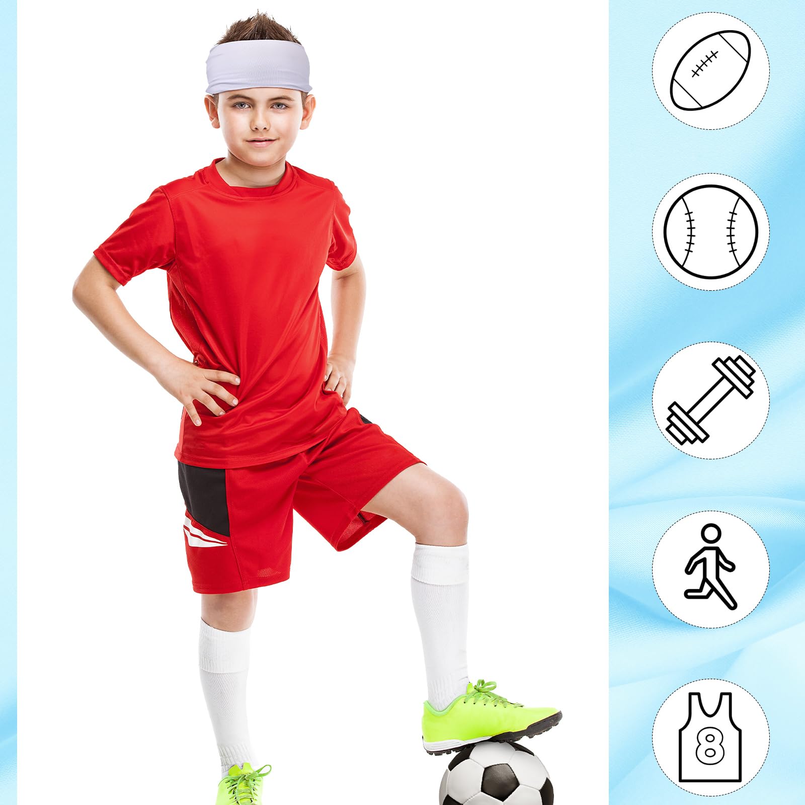 Haull Schweißbänder für Kinder, Jungen, Stirnbänder, athletisch, Baseball, Basketball, Fußball, atmungsaktiv, elastisch, für Sport, Laufen, Training, 8 Stück