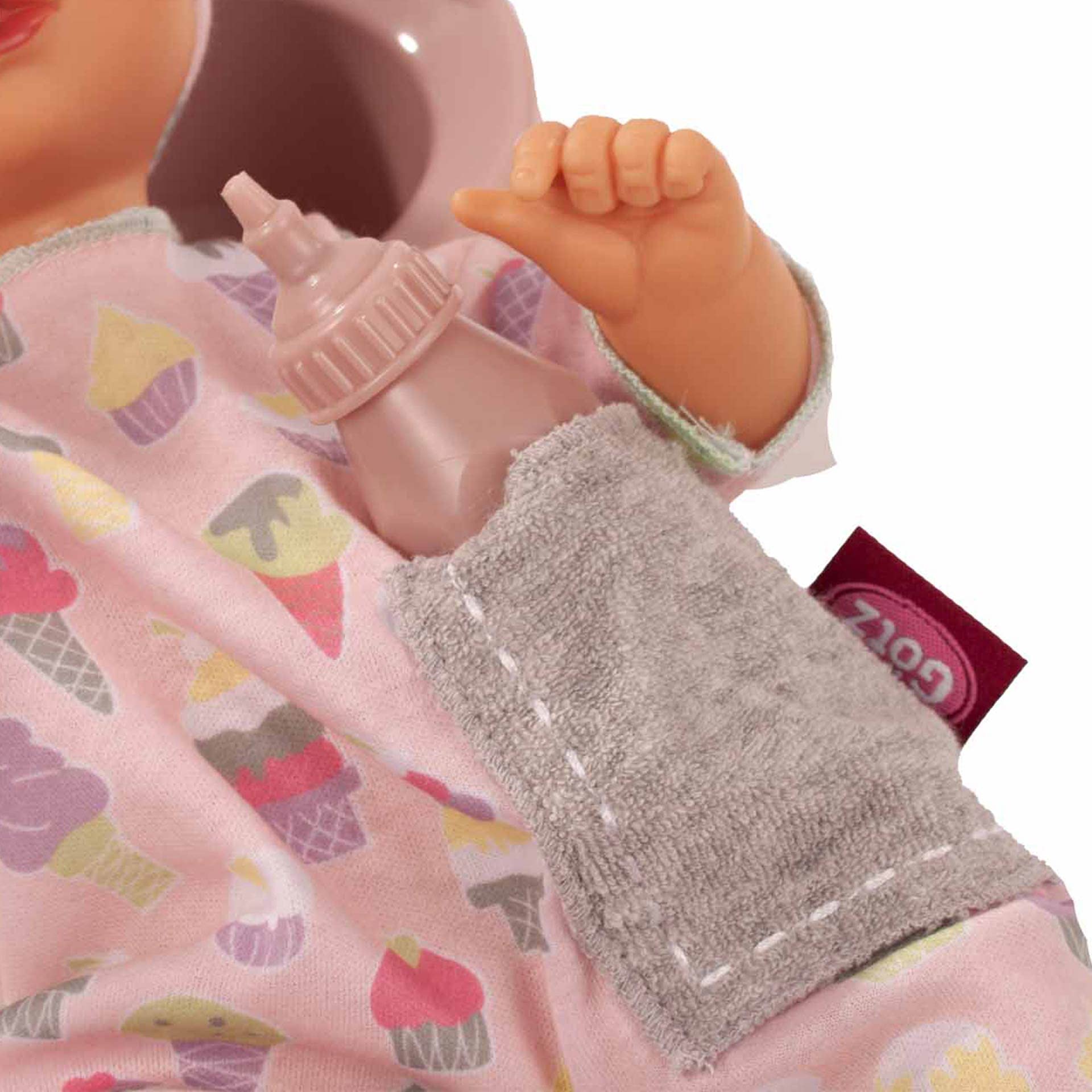 Götz 2353150 Sleepy Aquini Girl Pink Popsicle Puppe 33 cm Badepuppe 6-TLG | für Kinder ab 18 Monaten, Babypuppe, ohne Haare, Hartkörper, blaue Schlafaugen, Trink-/Töpfchenfunktion, Flasche, Schnuller