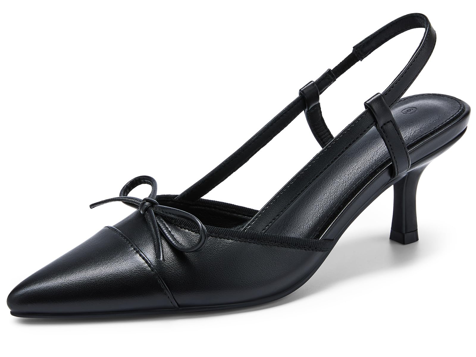 Coutgo Women‘s Bow Tie Slingback Pumps Pointed Toe Kitten Low Heel Patchwork Dress Heeled Sandals