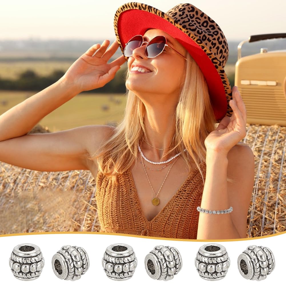 100pcs 6mm Tibetan Spacer Beads - Antique Silver Barrel Beads For Jewelry Making