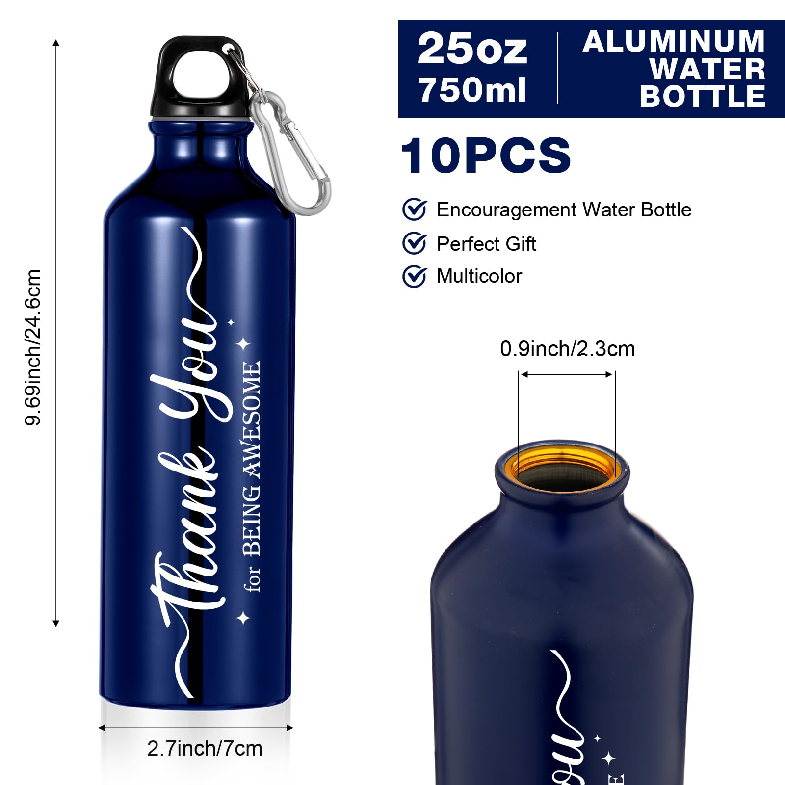 Zhehao 10 Stück Dankeschön Wertschätzung Geschenke Aluminium Wasserflasche Leichte Fahrrad Sport Flasche Wiederverwendbare Rucksackreisen Wasserflaschen Auslaufsichere Reiseflaschen mit Schnalle