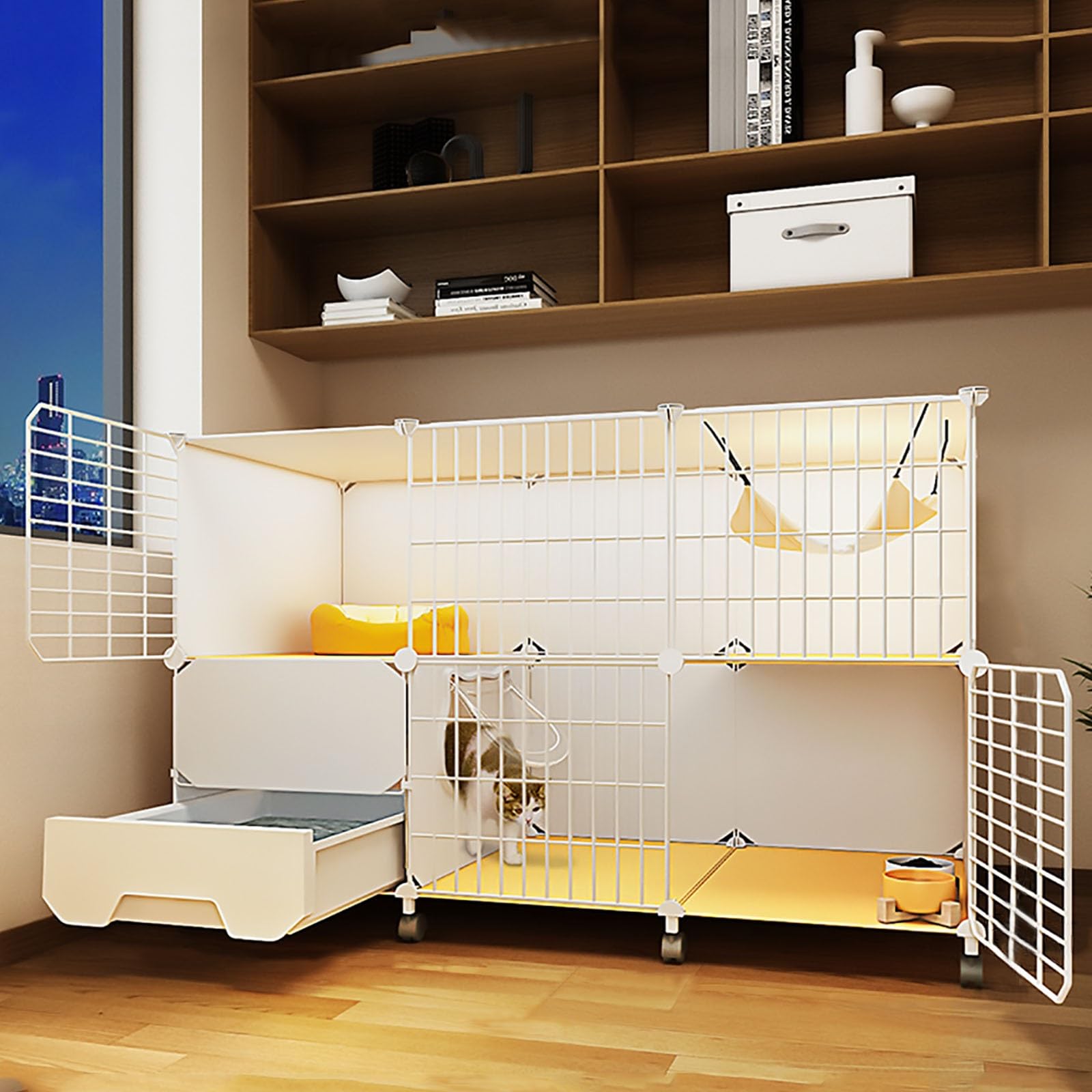 IMIDIA Cat Crate, Cat Cages Indoor Large With Litter Box 2-Tier, DIY Cat Enclosure Detachable Large Exercise Place Ideal for 1-2 Cat (Size : 112x39x77)