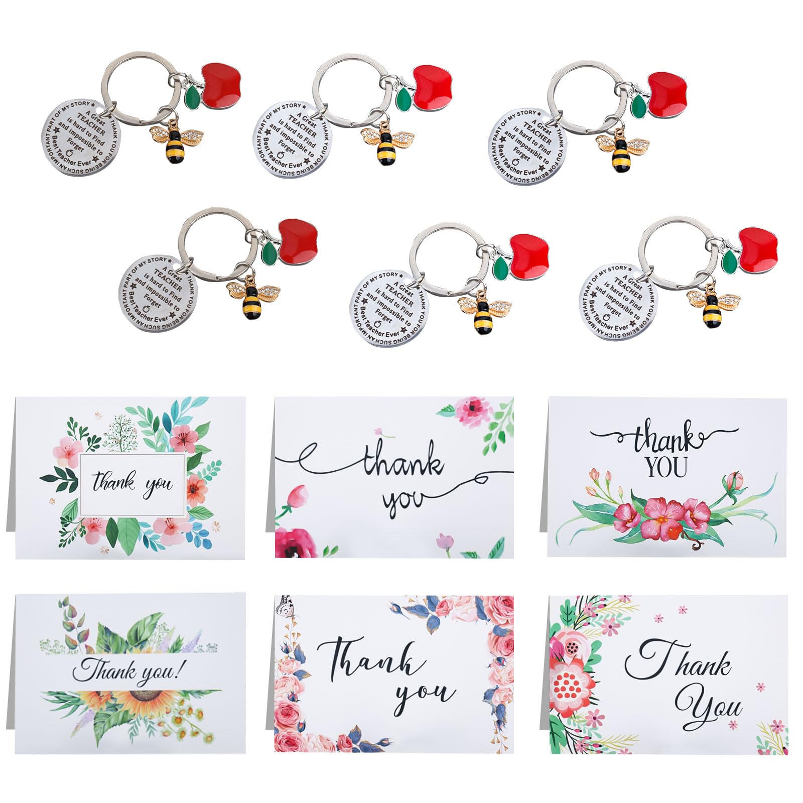 elthmpr 6 Pack Thank You Teacher Gifts, Thank You Cards with Keyring Leaving Gifts, Best Teacher Gifts for Graduation Gift, Retirement, Teacher End of Term Gift, Birthday