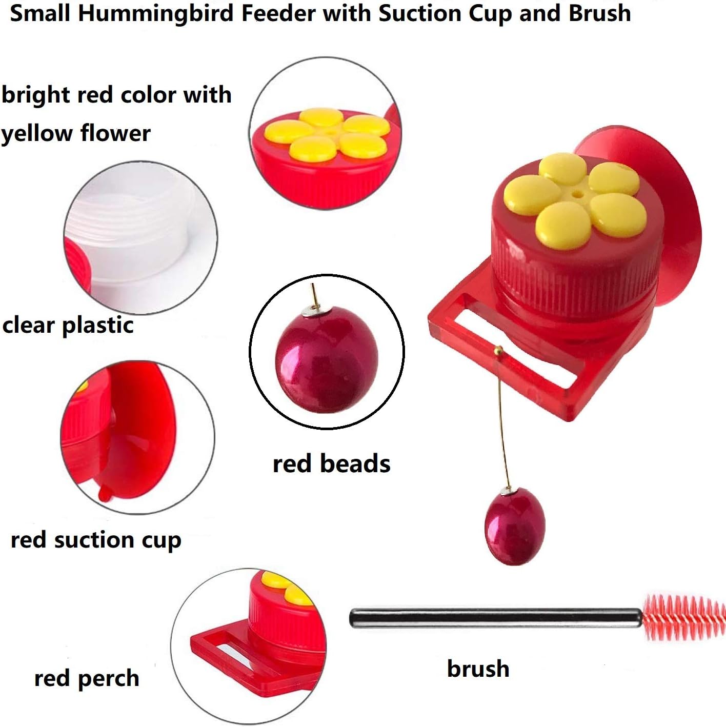 Hummingbird Feeder for Window Small Handheld Bird Flower Feeders with Perch Cleaning Brush (2 Pack) image 2
