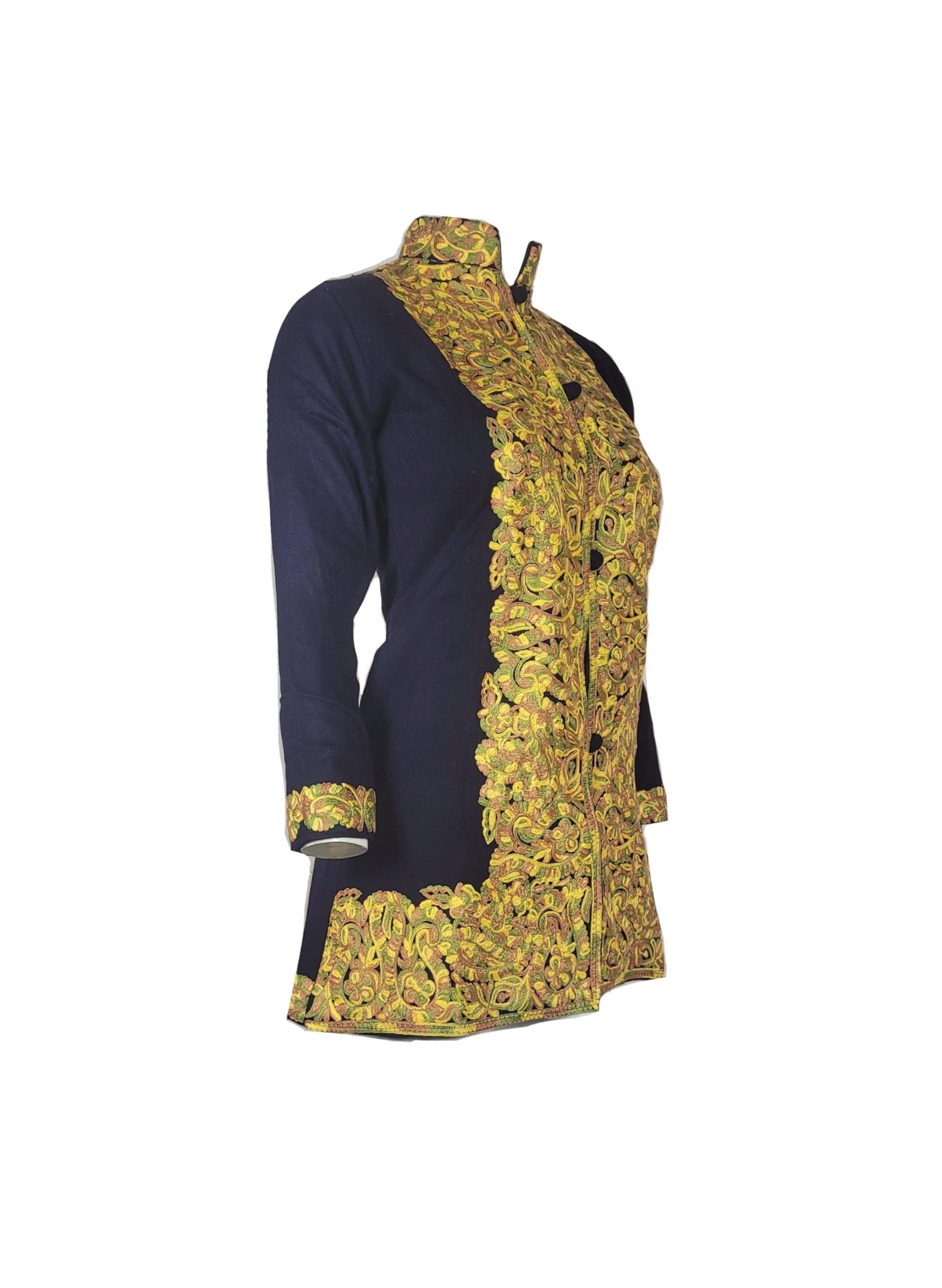 Women's Aari Work Coat, Blue Silk, Velvet, Georgette Blend, Crew Neck, Regular Fit, Waistcoat, Formal Occasions, Adult Women-picture-11