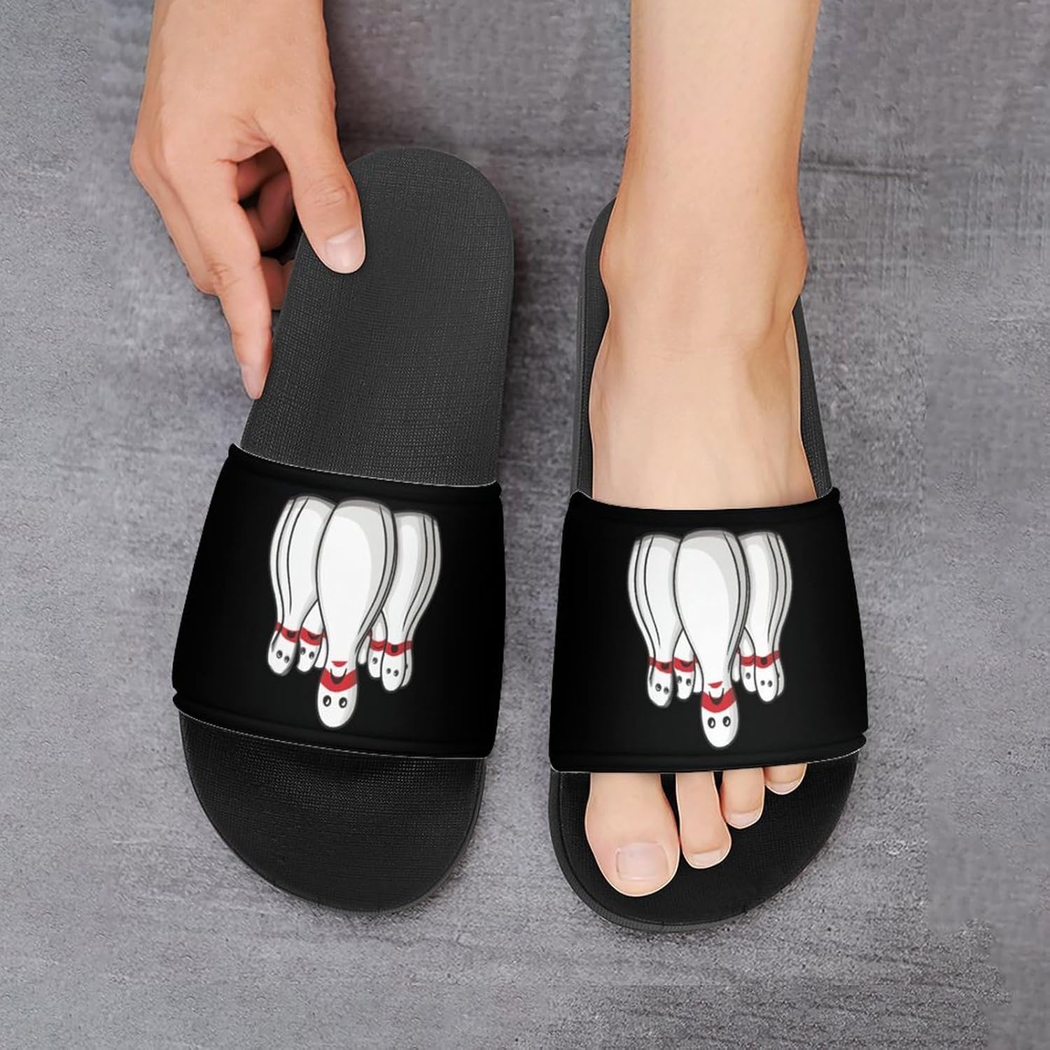 Bowling Pins Funny Sport Bowler Open Toe Slide Sandals for Women Men Non Slip Shower Shoes House Slippers