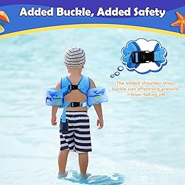 MoKo Toddler Swim Vest - Cute Toddler Floaties with Emergency Whistle for Boys and Girls 13-20-30 lbs Water Wings Arm Band Floaties Swim Training Equipment for Beach Swimming Pool Sea, Blue Shark