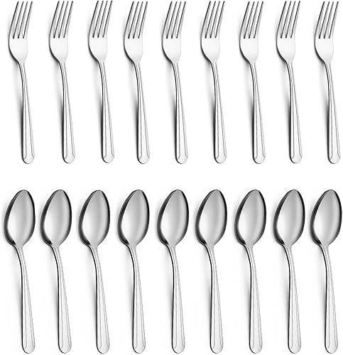 Miniatura 2 de BEWOS Juego de cubiertos de 72 tenedores y cucharas, 48 tenedores (8.2 pulgadas) y 24 cucharas de cena (8 pulgadas), acero inoxidable de grado