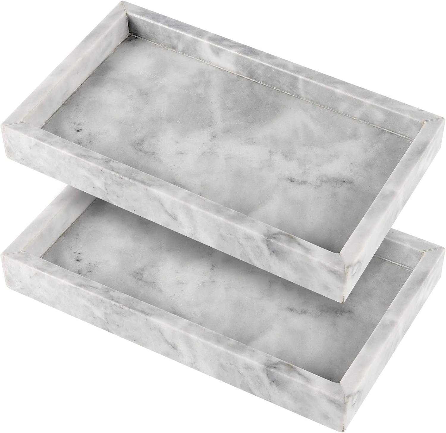 2 Pack 6 x 10 Inches Natural Marble Tray, Decorative Rectangle Marble Tray, Marble Serving Tray for Coffee Table, Vanity, Bathroom, Kitchen, Dresser, Jewelry
