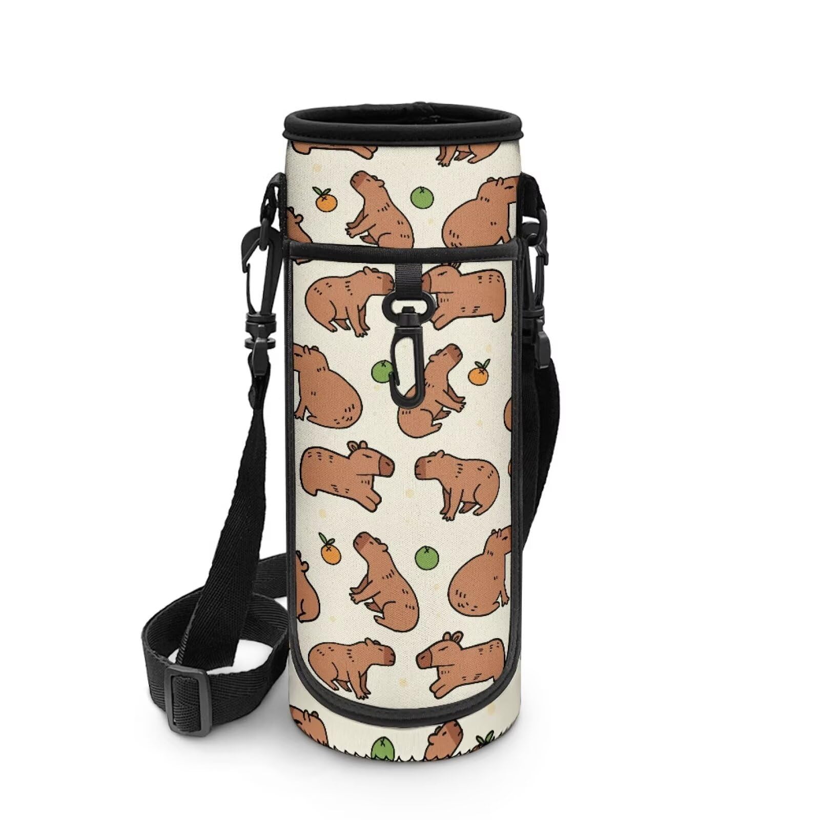 POLERO Capybara Water Bottle Holder Girls Sports Water Bottle Carrier with Strap 2 Pocket Sling Neoprene Sleeve