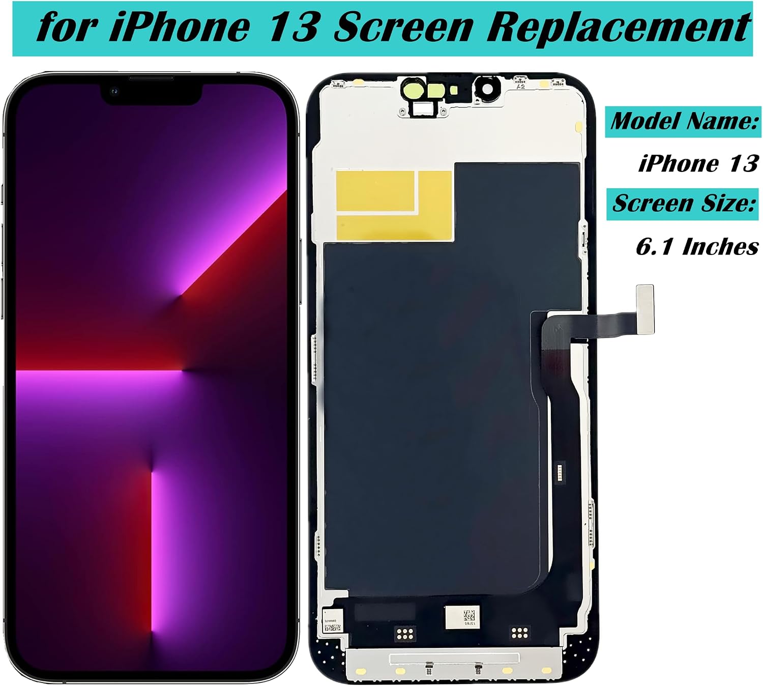 for iPhone 13 Screen Replacement for iPhone 13 LCD Screen Replacement for iPhone 13 A2482 A2631 A2633 A2634 A2635 Bright LCD Display Touch Screen Assembly Repair Parts