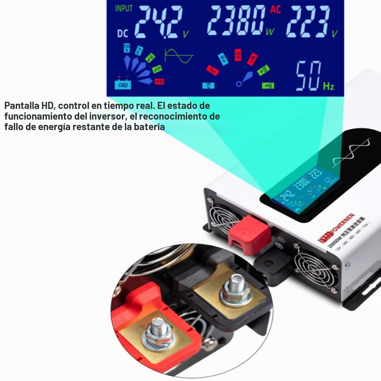 Inversor de Corriente 7000W, 8000W, 9000W, 12000W, 15000W, 20000W Inversor de Onda sinusoidal Pura 48V, 60V, 72V DC a 220V AC Convertidor para Cocina de inducción, Olla eléctrica para fre