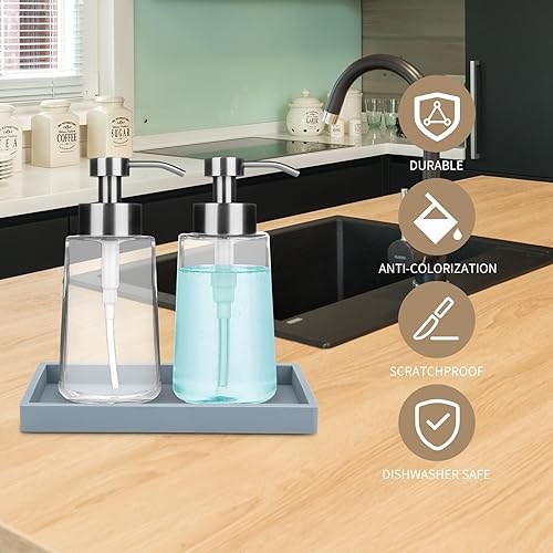 Miniatura 5 de DOILIESE Dispensador de jabón, dispensador de jabón para baño y cocina con bandeja para ahorrar espacio de almacenamiento, dispensador multiusos